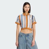 Adidas Summer Glow Striped Cropped Polo Kadın Tişört - XS - Turuncu