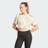 adidas Train Essentials Aop Floral Print Crop Tişört - Sarı - Yeşil - Kahverengi