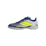 adidas Üniseks Çocuk F50 League Futbol Botu Turf Futbol Ayakkabısı, Gümüş Metalik Solar Sarı Lucid Blue, 32 EU