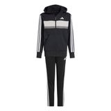 adidas Üniseks Çocuk Mevsimsel Essential Tiberio 3 Çizgili Polar EŞOFMAN, Siyah/Beyaz/Gri İki, 13-14 Yaş