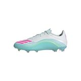 Adidas Unisex-Çocuk F50 Ligi Sağlam Zemin/Çok Zemin Futbol Kramponları (Küçük Çocuk/Büyük Çocuk), Beyaz/Lucid Pembe/Flaş Aqua, 8.5 Women/7.5 Men