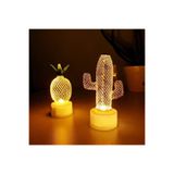 Adil Baba Dekoratif Led Işıklı Mini Metal Kaktüs Ve Ananas Lamba 2li Set