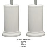 Adilon 10 Cm Beyaz Baza, Yatak, Koltuk, Kanepe Ayağı Civatalı M10 (kalın Diş) (2 Adet)