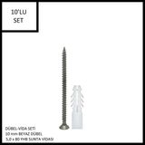 Adilon Dübel-Vida Seti, Beyaz Dübel 10 Mm, 5,0X80 Yhb Sunta Vidası, 10 Adet