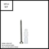 Adilon Dübel-Vida Seti, Beyaz Dübel 10 Mm, 6,0X70 Yhb Sunta Vidası, 10 Adet
