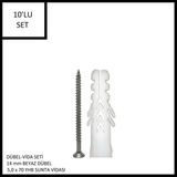 Adilon Dübel-Vida Seti, Beyaz Dübel 14 Mm, 5,0X70 Yhb Sunta Vidası, 10 Adet