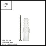 Adilon Dübel-Vida Seti, Beyaz Dübel 14 Mm, 5,0X80 Yhb Sunta Vidası, 10 Adet