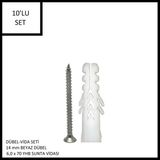 Adilon Dübel-Vida Seti, Beyaz Dübel 14 Mm, 6,0X70 Yhb Sunta Vidası, 10 Adet