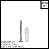 Adilon Dübel-Vida Seti, Beyaz Dübel 6 Mm, 4,0X45 Yhb Sunta Vidası, 10 Adet
