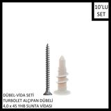 Adilon Dübel-Vida Seti, Turbolet Alçıpan Dübeli, 4,0X45 Yhb Sunta Vidası, 10 Adet