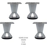 Adilon Konik Ayak, Krom, 5 Cm, 4 Adet (Dolap, Mobilya, Puf Ayağı) (Vidaları Hediye)