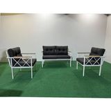 Adım Shops 2+1+1 Beyaz Profil Çay Seti Koltuk Takımı Metal Keten 120 cm Derinlik 65 cm - Antrasit
