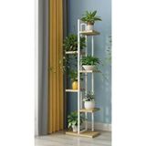 Adım Shops Dekoratif Çiçeklik 6 Bölmeli Metal Gövdeli Ahşap Raflı Minimalist Tasarım - Beyaz