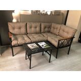 Adım Shops Miami Köşe Koltuk Takımı , 2+2 Balkon-Bahçe-Çay Seti-Mutfak Köşesi Mermer Desen 70 x 50 cm Sehpa - Cappuccino