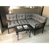 Adım Shops Miami Köşe Koltuk Takımı , 2+2 Balkon-Bahçe-Çay Seti-Mutfak Köşesi Mermer Desen 70 x 50 cm Sehpa - Gri