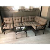 Adım Shops Miami Köşe Koltuk Takımı , 3+2 Balkon-Bahçe-Çay Seti-Mutfak Köşesi Mermer Desen 70 x 50 cm Sehpa - Cappuccino