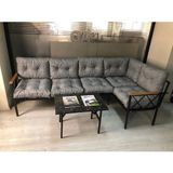Adım Shops Miami Köşe Koltuk Takımı , 3+2 Balkon-Bahçe-Çay Seti-Mutfak Köşesi Mermer Desen 70 x 50 cm Sehpa - Gri