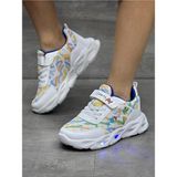 Adımist Çocuk Unisex Rahat Ortopedik Taban Işıklı Snakers Spor Ayakkabı (LENTO IŞIKLI) - Beyaz-Lacivert