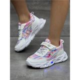 Adımist Çocuk Unisex Rahat Ortopedik Taban Işıklı Snakers Spor Ayakkabı (LENTO IŞIKLI) - Beyaz - Pembe