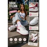 ADIMLab Kadın Beyaz Bordo Kiraz Nakışlı Kalın Taban Sneaker Spor Ayakkabı