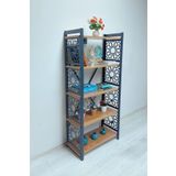 Adimshops Desenli, Lazer Kesim, Metal, 5'Li Raf,Ciceklik,Kitaplik, Dolap