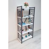 Adimshops Desenli, Lazer Kesim, Metal, 5'Li Raf,Ciceklik,Kitaplik