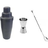 Adin Tasarım 3 Parça Kokteyl Seti 700 ml Shaker 700 ml + Jigger 2/4 cl + Bar Kaşığı Kokteyl Ölçeği Bartender