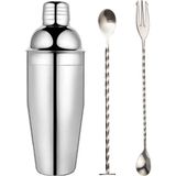Adin Tasarım 3 Parça Kokteyl Seti Shaker 350 ml Çelik Tokmaklı Bar Kaşığı Çatallı Bar Kaşığı Kokteyl Karıştırıcı