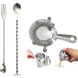 Adin Tasarım Bar Süzgeci Kokteyl Süzgeci + Tokmaklı Bar Kaşığı + Çatallı Bar Kaşığı Seti 3lü Kokteyl Bar Set