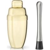 Adin Tasarım Gold Shaker 350 ml + Mojito Tokmağı Dişli Siyah Bar Shaker Kokteyl Hazırlama Seti Şeker Ezme