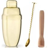 Adin Tasarım Gold Shaker 350 ml + Tokmaklı Bar Kaşığı + Mojito Tokmağı Bar Shaker Kokteyl Hazırlama Seti