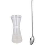 Adin Tasarım Kokteyl Seti 2li Jigger 2/4 cl Kokteyl Ölçeği Polikarbon ve Düz Kokteyl Kaşığı Karıştırıcı