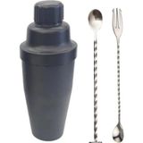 Adin Tasarım Kokteyl Seti 3 Parça Shaker 700 ml Tokmaklı Bar Kaşığı Çatallı Bar Kaşığı Kokteyl Karıştırıcı