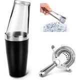 Adin Tasarım Kokteyl Seti 3 Parça Siyah Baston Shaker 750 ml Bar Süzgeci Buz Maşası Kokteyl Hazırlık Seti Bartender
