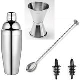 Adin Tasarım Kokteyl Seti 5 Parça Jigger 3/4.5 cl Tokmaklı Bar Kaşığı Shaker 350 ml Metal Şişe Dökücü 2li