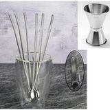 Adin Tasarım Kokteyl Seti 7li Jigger 3/4.5 cm Pipetli Bar Kaşığı Çelik Pipet 6lı Fırça Kokteyl Bar Ölçeği