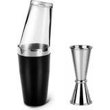 Adin Tasarım Kokteyl Yapım Seti 2li Siyah Baston Shaker 750 ml Jigger 3/6 cl Kokteyl Ölçeği Bartender Bar Seti