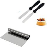 Adin Tasarım Metal Pasta Spatulası Seti 2li ve Çelik Kazıyıcı 20 cm Pasta Sıvama Tarağı Bıçağı Spatula Kazıyıcı