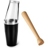 Adin Tasarım Mojito Tokmağı Ahşap ve Siyah Baston Shaker 750 ml Bar Tokmak Havan Bartender Shaker Cam
