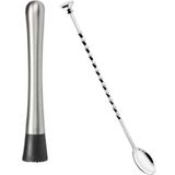 Adin Tasarım Mojito Tokmağı + Tokmaklı Bar Kaşığı Seti Siyah Bar Tokmağı Kokteyl Tokmağı Bar Kaşığı 25 cm Kokteyl