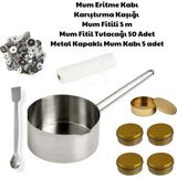 Adin Tasarım Mum Yapım Seti Mum Eritme Kabı 1000 ml Parafin Karıştırma Kaşığı Mum Fitili Tutacağı Mum Kabı Gold - 50 Adet