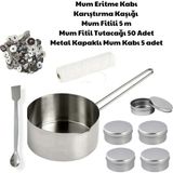 Adin Tasarım Mum Yapım Seti Mum Eritme Kabı 1000 ml Parafin Karıştırma Kaşığı Mum Fitili Tutacağı Mum Kabı Gümüş - 50 Adet
