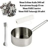 Adin Tasarım Mum Yapım Seti Mum Eritme Kabı 500ML + Parafin Karıştırma Kaşığı + Mum Fitili ve Tutacağı Seti - Gri