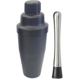 Adin Tasarım Shaker 700 ml + Mojito Tokmağı Dişli Kokteyl Hazırlama Seti Mojito Kokteyl Şeker Ezme Siyah