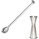Adin Tasarım Tokmaklı Bar Kaşığı + Jigger 3/6 cl Kokteyl Ölçeği Bartender Kokteyl Seti Kokteyl Karıştırma Kaşığı