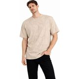 Adisia Erkek Asit Yıkama Bisiklet Yaka Kısa Kollu Oversize T-Shirt Tişört - Bej
