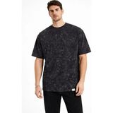 Adisia Erkek Asit Yıkama Bisiklet Yaka Kısa Kollu Oversize T-Shirt Tişört - Siyah - 2XL