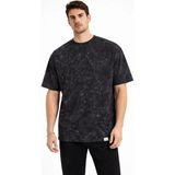 Adisia Erkek Asit Yıkama Bisiklet Yaka Kısa Kollu Oversize T-Shirt Tişört - Siyah
