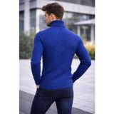 Adisia Erkek Balıkcı Yaka Bağazlı Triko Kazak Pamuklu Kalın Fitilli Dokuma, Regular Fit Uzun Kollu Kışlık Model - Indigo - İndigo