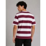 Adisia Erkek Çizgili Oversize Tişört Bisiklet Yaka Kısa Kol Yazlık T-Shirt - Bordo - XL
